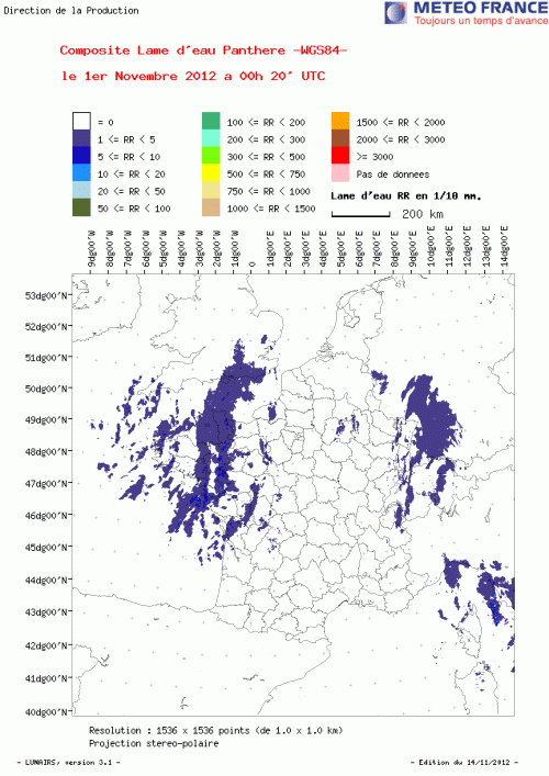 Cumul Lame d'eau radar Métropole - résolution 1km